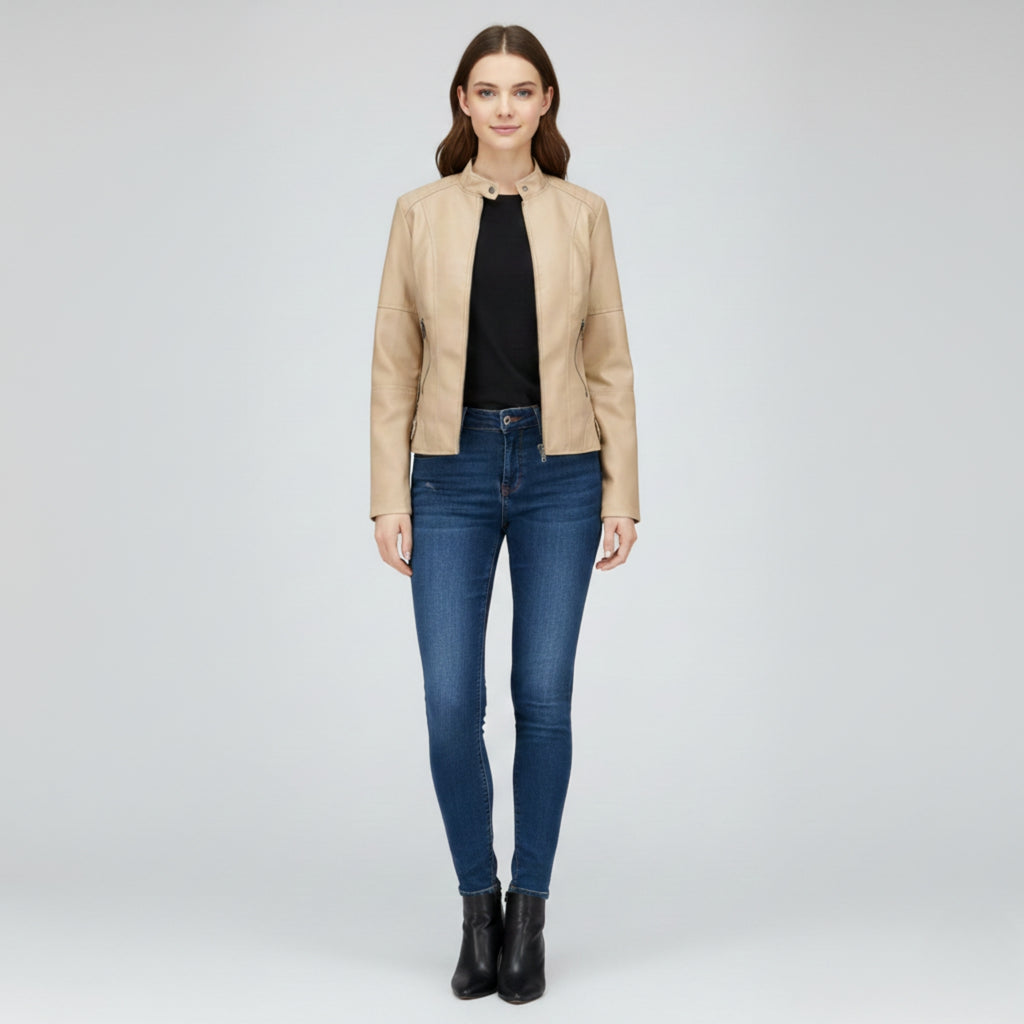 Stand-Collar PU Jacket