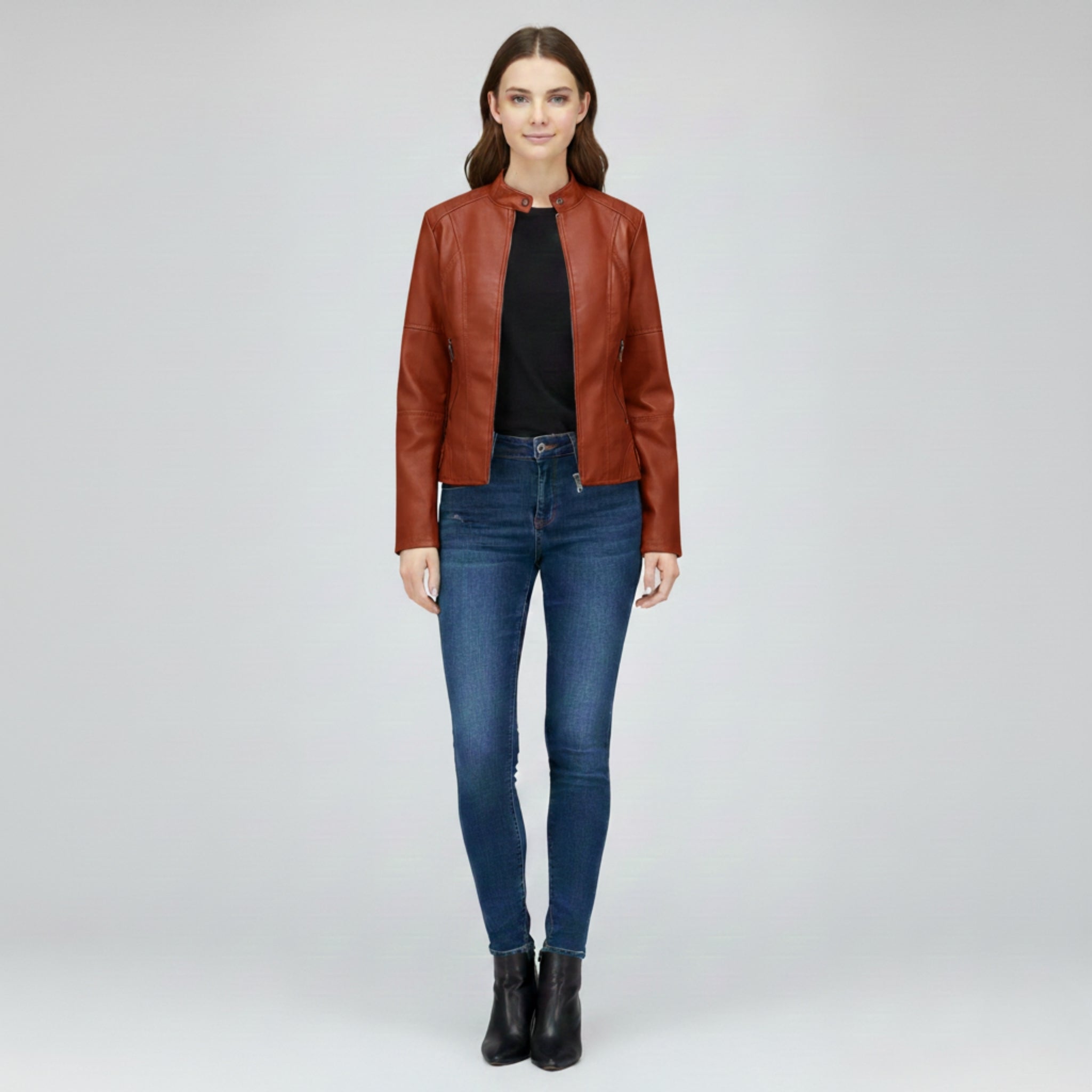 Stand-Collar PU Jacket