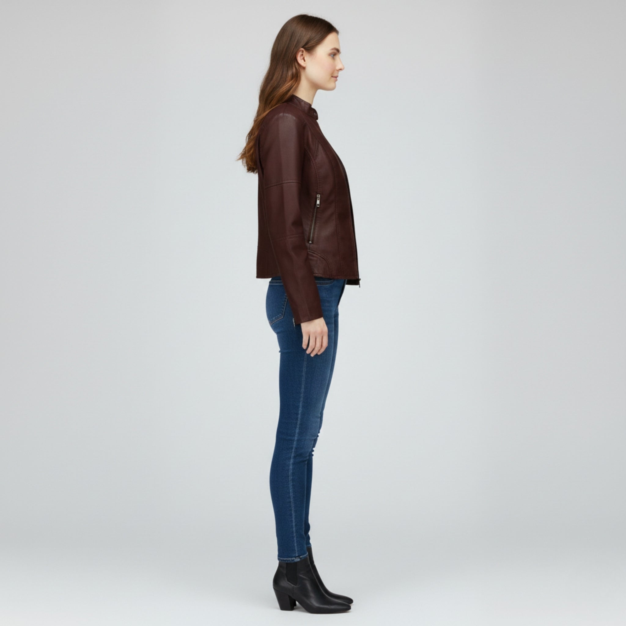 Stand-Collar PU Jacket